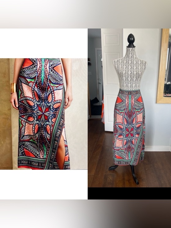 Anthropologie Dresses & Skirts - New Anthropologie 100% Silk Geometic Jewel Tone Wrap Midi Skirt. Slit. Size 10